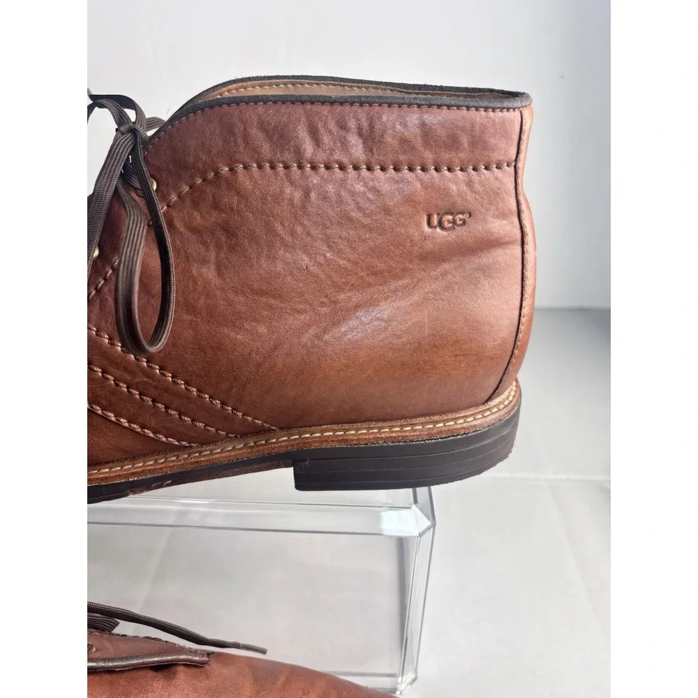 UGG Australia Brown Leather Chukka Boots Men Luxury Business Casual‎ Laces Sz 12
